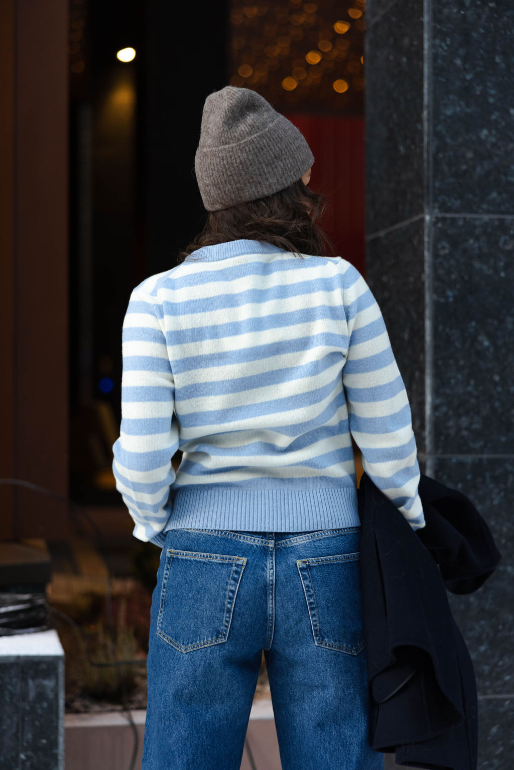 Striped Graphic Wool Mix Cats Crewneck Illusion Blue | Carma